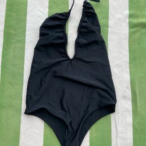 Mikoh black plunge v neck one piece swimsuit sz small